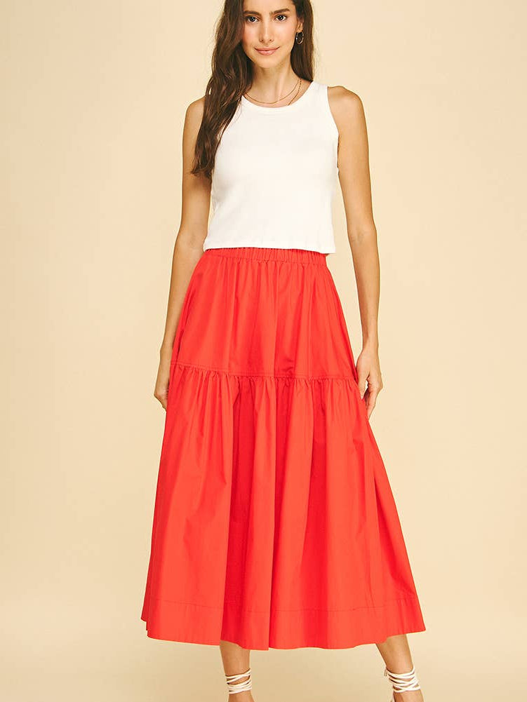 Poplin Tiered Midi Skirt