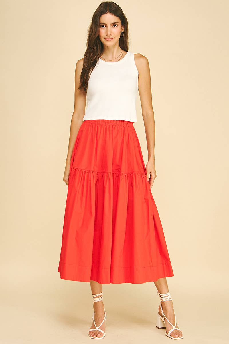 Poplin Tiered Midi Skirt