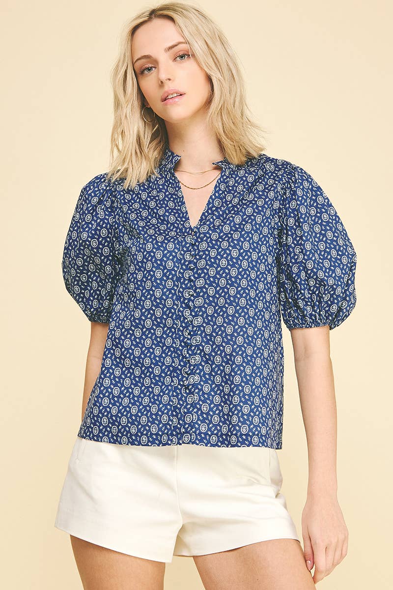 Floral Print Button Down Blouse Top