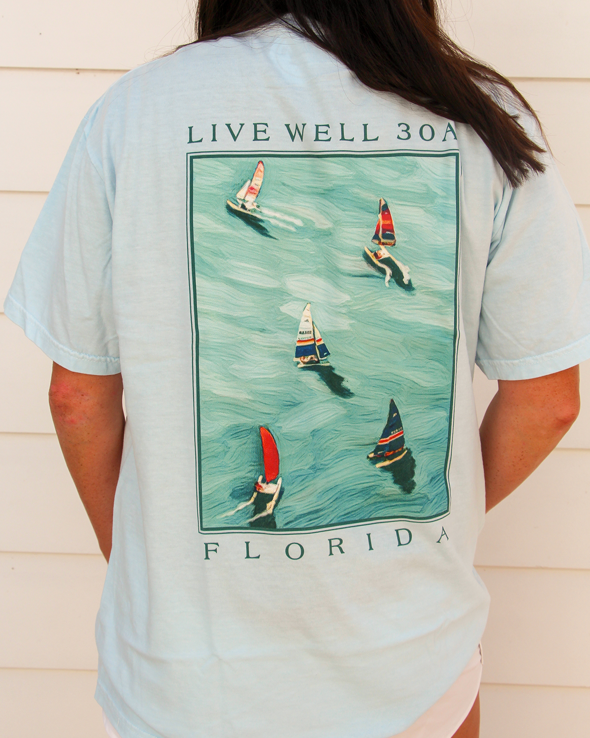 Live Well Watercolor Boats Pocket T-Shirt