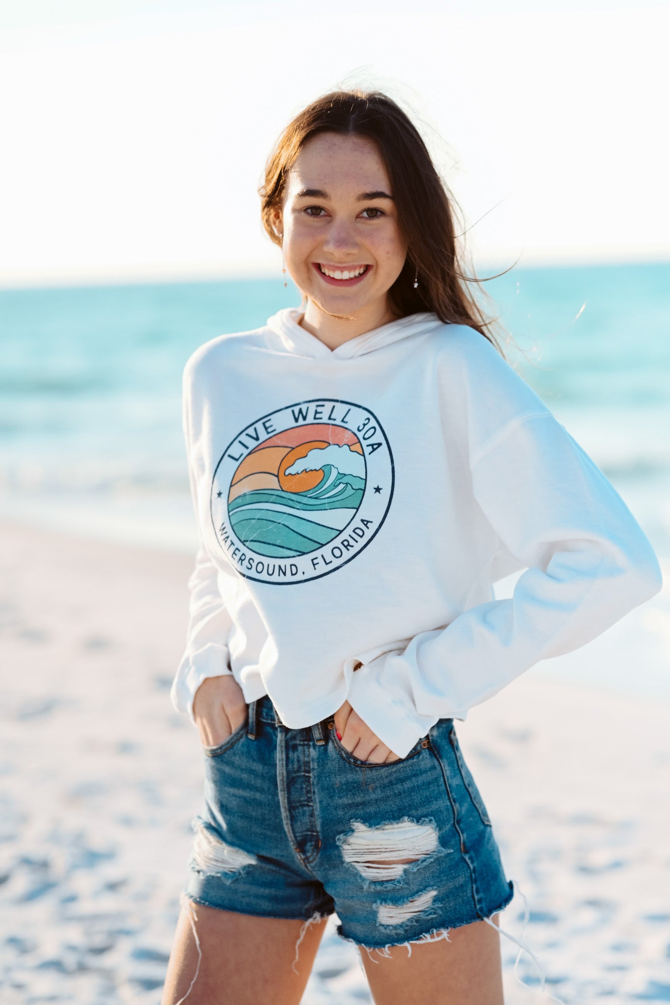 Sunset Cropped Hoodie - White